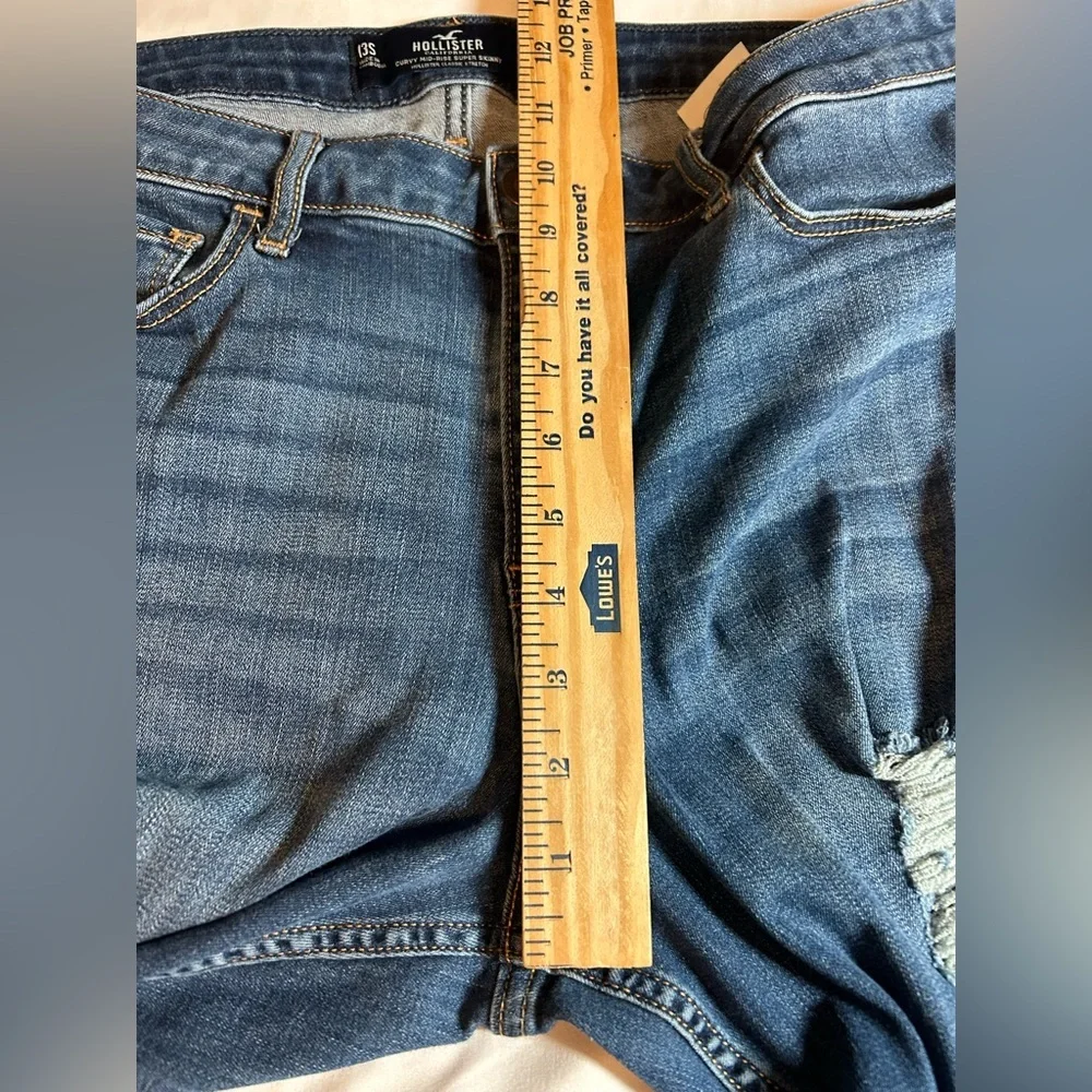 Hollister Ripped Curvy Mid-Rise Super Skinny Jeans - Dark Blue - Size 13S 31/26 - Picture 8 of 10